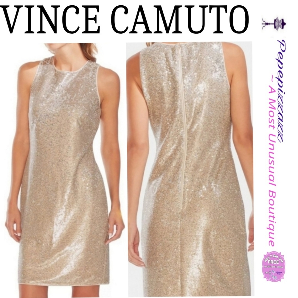 🎀Clearance🎀 NWT VINCE CAMUTO gold metalic Sheath dress. Party Cocktail 🍸